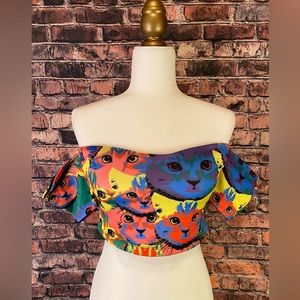 Colorful Cat Face Bandeau Top